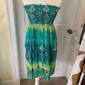 Strapless Green and Blue Summer Dress 100% Cotton
